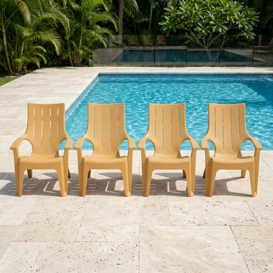 Set de 4 Sillas Playera con Brazos Ocean, Amarillo, con Espaldar y Reposa Brazos