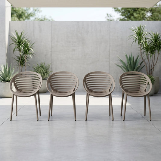 Set de 4 Sillas Tokio con Brazos, Color Taupe, con Espaldar y Diseño Moderno