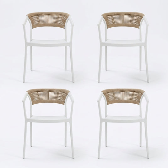 Set de 4 Sillas Balí, Blanco, con Espaldar en Cuerdas y Diseño Moderno