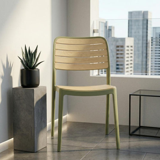 Silla Carolina, Color Verde Olivo y Beige, con Espaldar de Líneas Horizontales