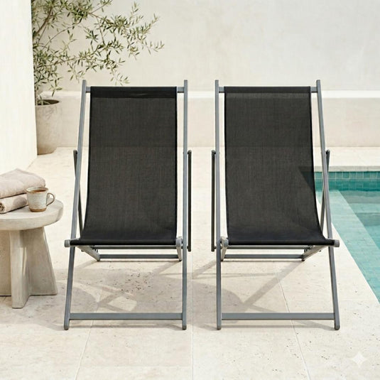 Set de 2 Sillas Plegable Reclinable Kenya, Negro, con Tres Posiciones