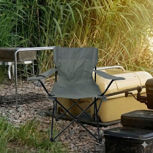 Set de 4 Sillas Plegable Camping Tanzania, Gris Oscuro, con Portavasos