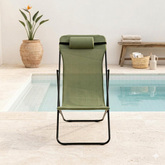 Set de 2 Sillas Plegable Reclinable Zambia, Verde, con Tres Posiciones