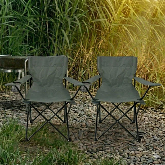 Set de 4 Sillas Plegable Camping Tanzania, Gris Oscuro, con Portavasos
