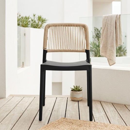 Set de 4 Sillas Houston, Color Negro, con Espaldar Tejido