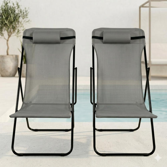 Set de 4 Sillas Plegable Reclinable Zambia, Gris Oscuro, con Tres Posiciones