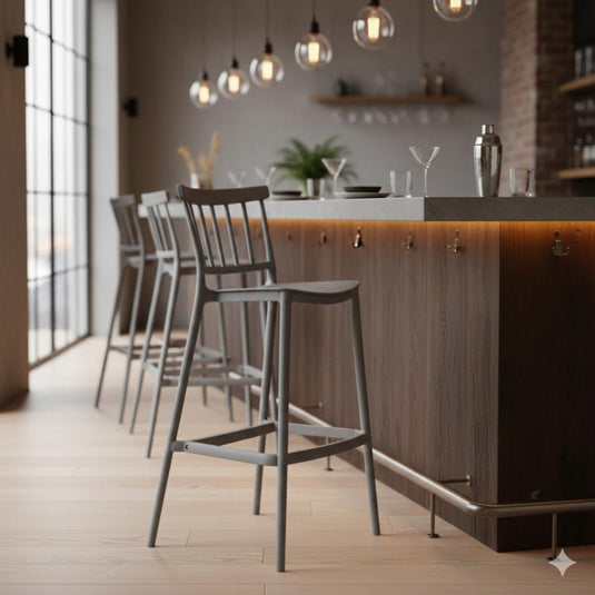 Set de 2 Sillas para Bar Oxford, Gris, con Espaldar en Barras y Diseño Minimalista