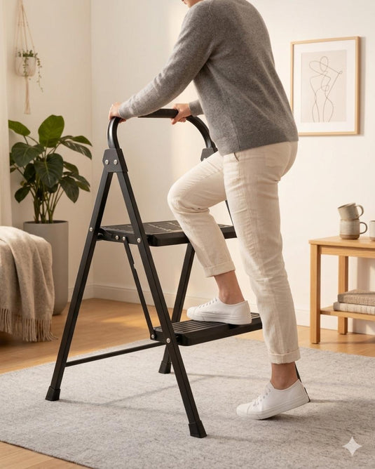 Escalera Tubular Andes, Negro, Plagable de 2 niveles