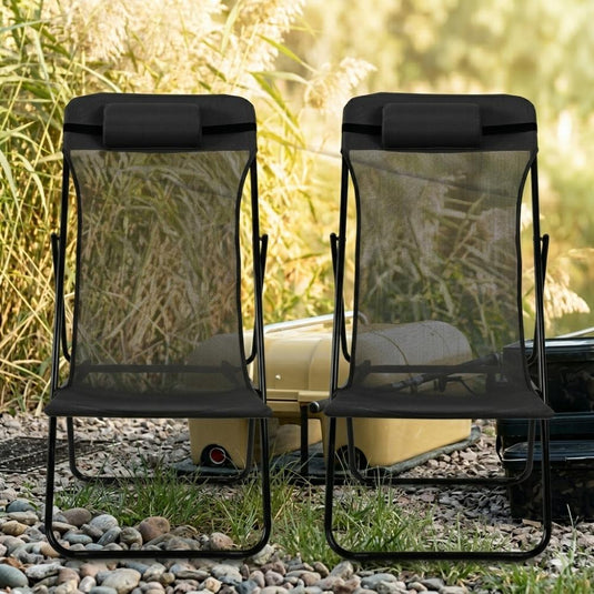 Set de 2 Sillas Plegable Reclinable Zambia, Negro, con Tres Posiciones