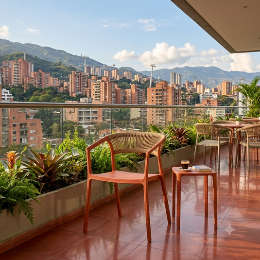 Silla Balí, Terracota, con Espaldar en Cuerdas y Diseño Moderno