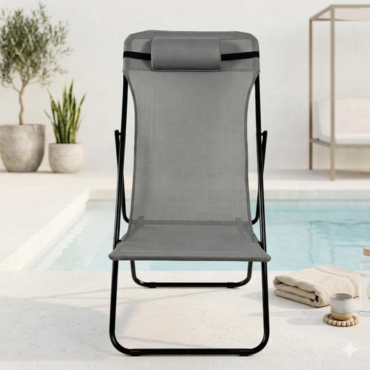 Set de 2 Sillas Plegable Reclinable Zambia, Gris Oscuro, con Tres Posiciones