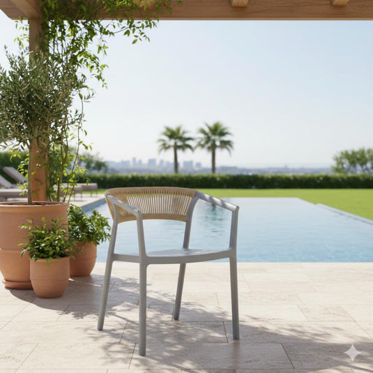Silla Bali, Gris, Con espaldar en cuerdas y diseño Moderno