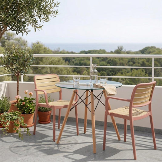 Set de 2 Sillas con Brazos Carolina, Terracota y Beige, y Espaldar de Líneas Horizontales