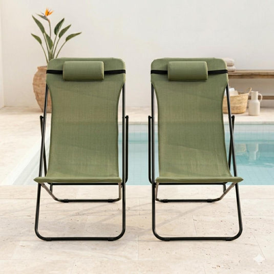 Set de 4 Sillas Plegable Reclinable Zambia, Verde, con Tres Posiciones