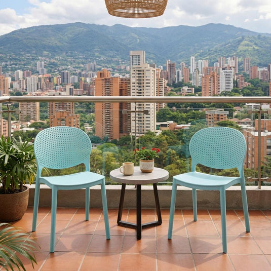 Silla Florida, Color Azul Claro, con Espaldar y Diseño Moderno