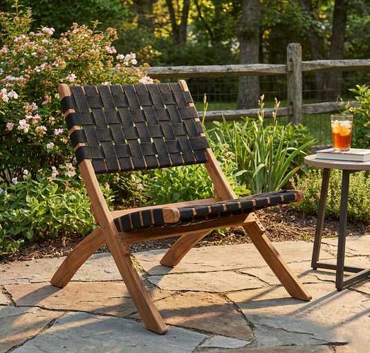 Set de 4 Sillas Plegable de Madera para Exterior Eris, Negro, Diseño Fresco y Moderno