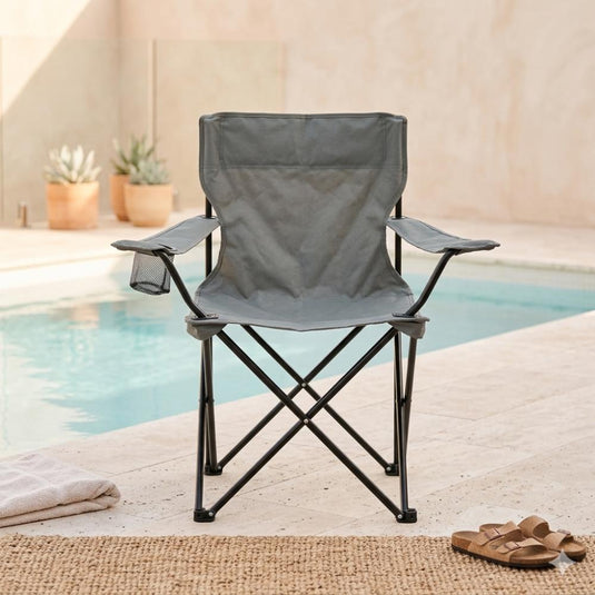Set de 2 Sillas Plegable Camping Tanzania, Gris Oscuro, con Portavasos