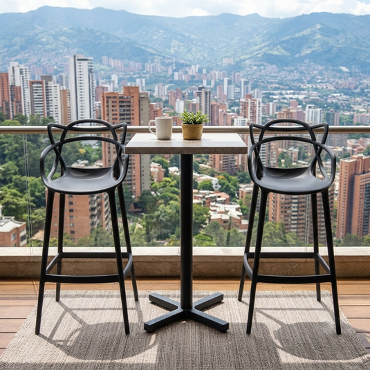 Silla para Bar Palermo, Negro, con Reposa Pies Doble Proposito