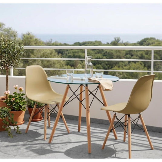 Set de 4 Sillas Eames, Color Taupe, con Patas de Madera