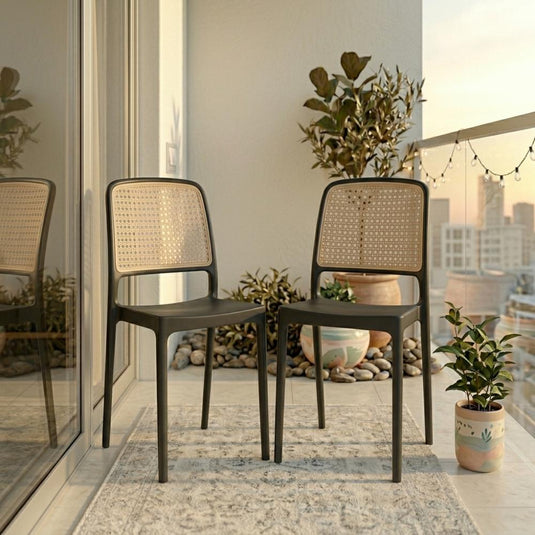 Set de 4 Sillas Texas, Color Negro y Beige, con Espaldar Transpirable