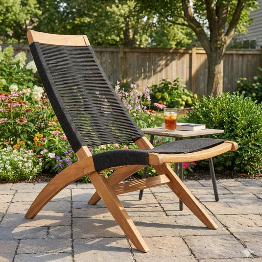 Set de 4 Sillas Plegable de Madera para Exterior Lomy, Negro, sin Brazos