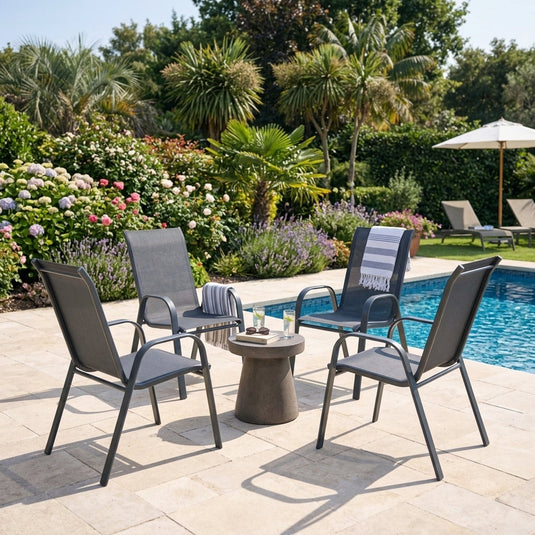 Set de 4 Sillas de Terraza Char, Gris, con Brazos y Patas de Metal