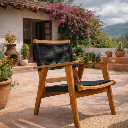 Set de 2 Sillas Plegable de Madera para Exterior Lomy, Negro, con Brazos