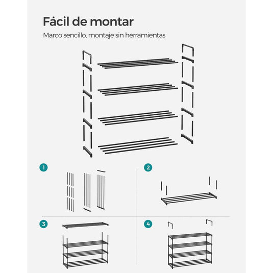 Zapatero Songmics 4 Niveles, Negro, para 24 pares de Zapatos