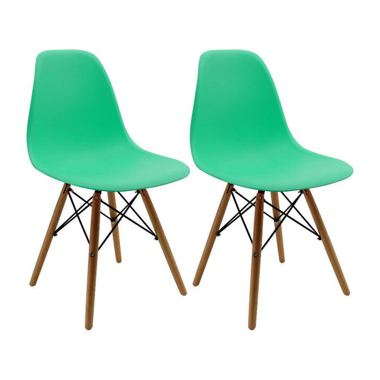Kit por 2 sillas Eames Patas En Madera para comedor, sala, restaurante - Verde Menta