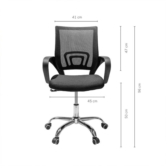 Silla de Oficina Operativa Mesh con Base Cromada, Negro