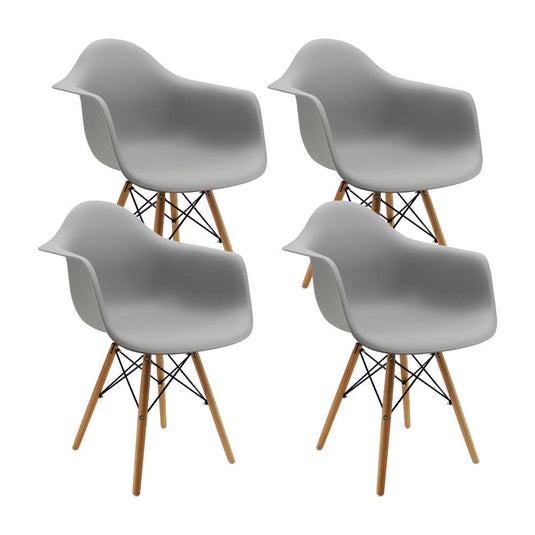 Kit por 4 Silla Eames Con Brazos Patas en Madera - Gris