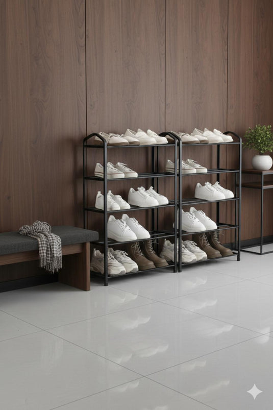 Zapatero organizador Juna, Negro, de 5 niveles con amplio espacio para 15 pares