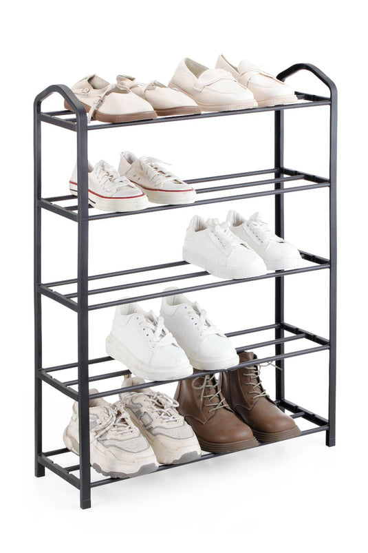 Zapatero organizador Juna, Negro, de 5 niveles con amplio espacio para 15 pares
