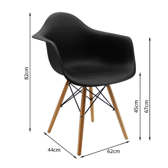 Kit por 4 Silla Eames Con Brazos Patas en Madera - Negra