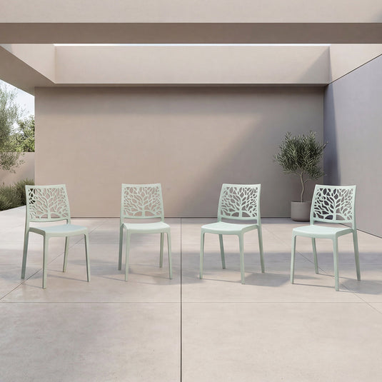 Set de 4 Sillas Harlem, Azul Claro, con Espaldar en Forma de Árbol y Diseño Minimalista