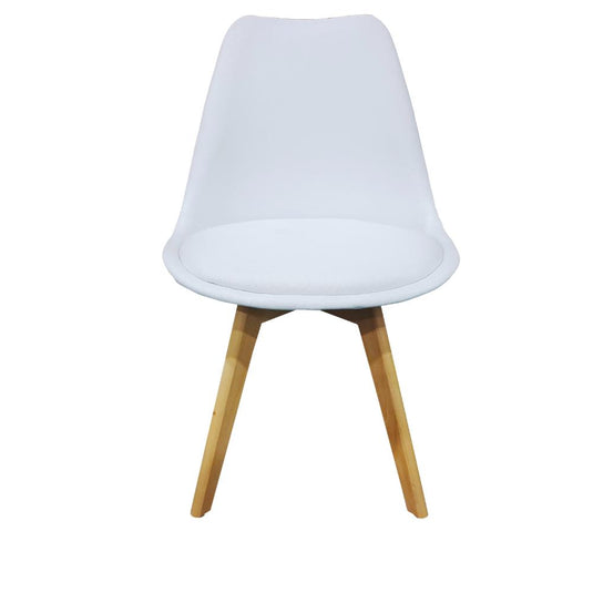 Kit Silla Derik, Blanco y Café Claro, con Espaldar y Patas en Madera X2