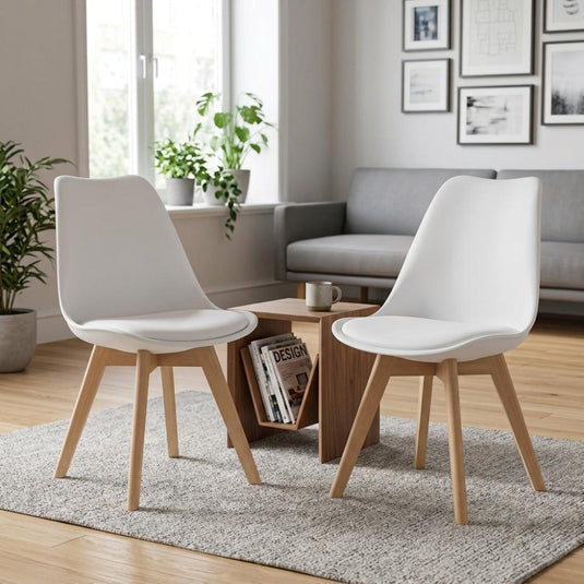 Kit Silla Derik, Blanco y Café Claro, con Espaldar y Patas en Madera X2