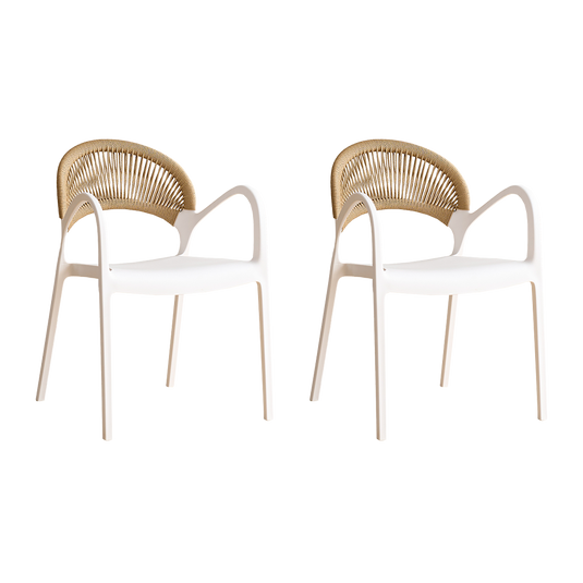 Set de 2 Sillas Daytona, Blanco y Café Claro, con Espaldar, Reposa Brazos y Diseño Minimalista