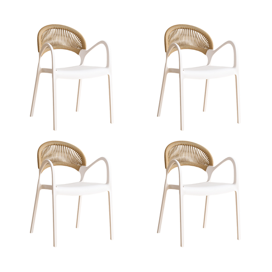 Set de 4 Sillas Daytona, Blanco y Café Claro, con Espaldar, Reposa Brazos y Diseño Minimalista