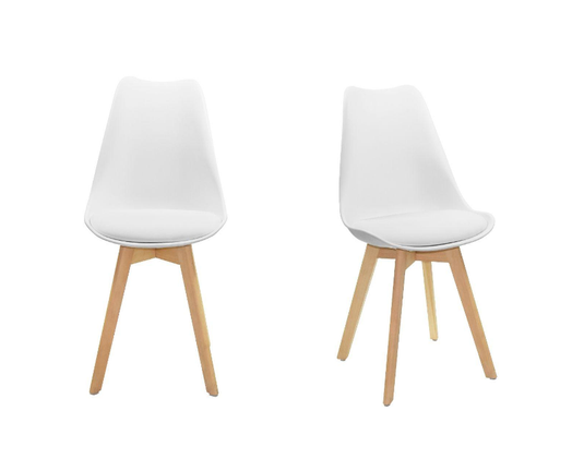 Kit de Dos Sillas Sasha X2, Blanco y Café claro, cómodo asiento y patas en madera