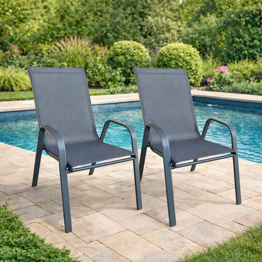 Set de 2 Sillas de Terraza Char, Gris, con Brazos y Patas de Metal