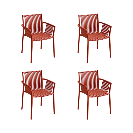 Set de 4 Sillas Madrid con Brazos, Color Rojo, con Espaldar y Diseño Moderno