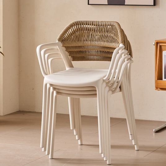 Set de 4 Sillas con Brazos Bombay, Taupe Claro y Beige, con Espaldar en Cuerdas y Diseño Moderno