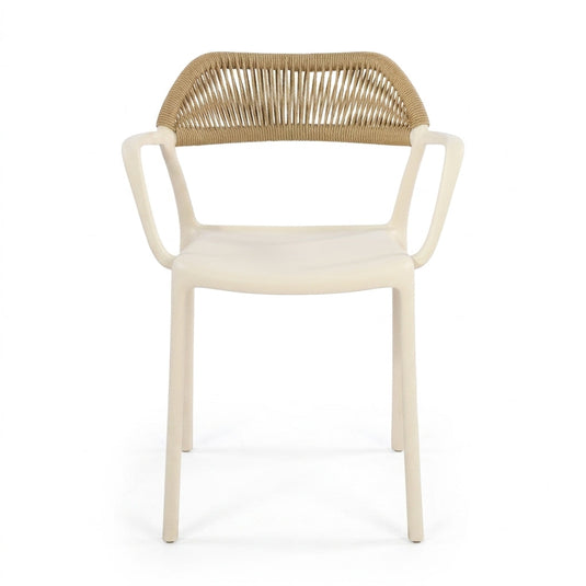 Set de 4 Sillas con Brazos Bombay, Taupe Claro y Beige, con Espaldar en Cuerdas y Diseño Moderno