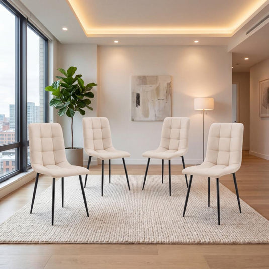 Set de 4 Sillas de Comedor Flex, Color Beige, con Espaldar y Diseño Moderno