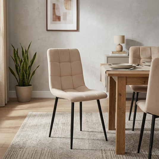 Set de 4 Sillas de Comedor Flex, Color Beige, con Espaldar y Diseño Moderno