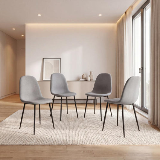 Set de 4 Sillas de Comedor Margarita, Gris, con Espaldar y Diseño Moderno