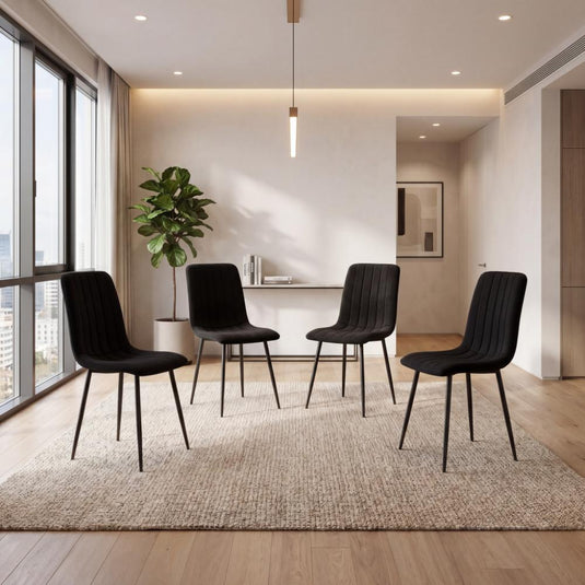 Set de 4 Sillas de Comedor Lusitano, Negro, con Espaldar y Diseño Moderno