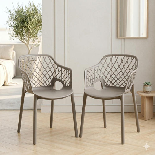 Set de 2 Sillas con Brazos Casablanca, Taupe, con Espaldar en Diamantes y Estilo Moderno