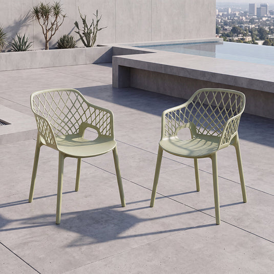 Set de 2 Sillas con Brazos Casablanca, Verde Olivo, con Espaldar en Diamantes y Estilo Moderno